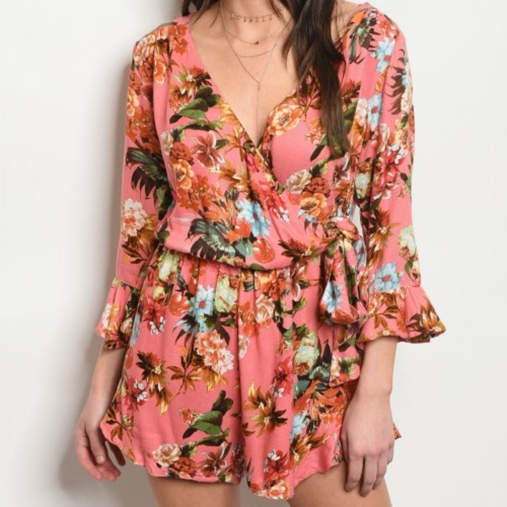 Last One! SM Get Lucky LA Pink Floral Romper